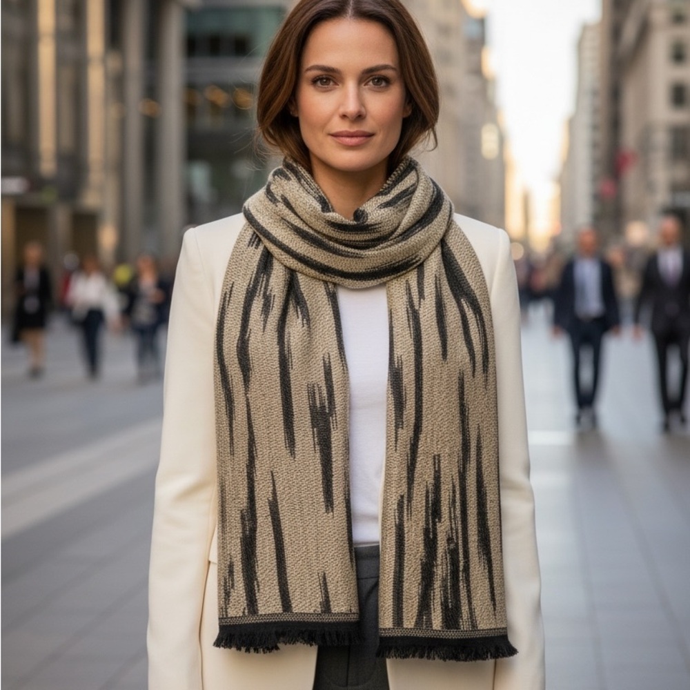 Stylish Black and Tan Patterned Scarf